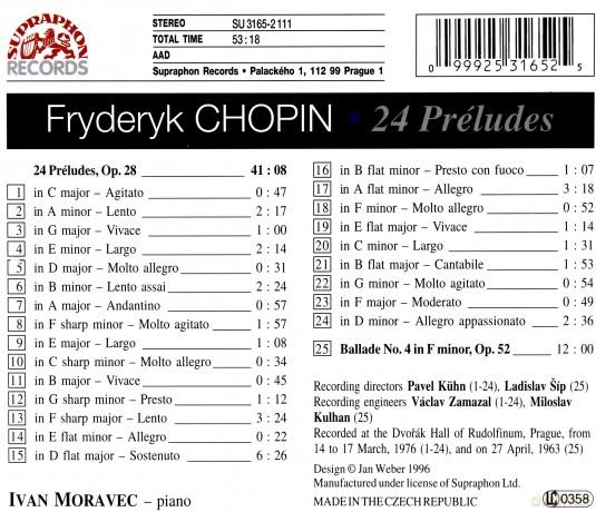 Ivan Moravec: Chopin - 24 Preludes Ballad No.4 [CD]