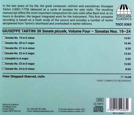 Peter Sheppard Skaerved: Giuseppe Tartini: 30 Sonate Piccole For Solo Violin Volume 4. Sonatas Nos. 19 - 24 [CD]