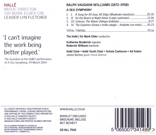 Ralph Vaughan Williams: A Sea Symphony - Sir Mark Elder - Halle Orchestra [CD]