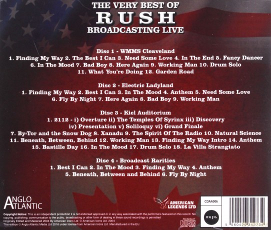 Rush: The Very Best Of Rush - Broadcasting Live [4CD]