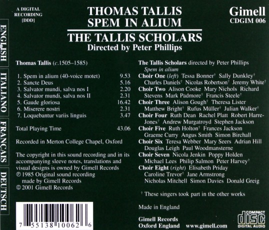 Tallis Scholarsphillips: Tallisspem In Alium [CD]