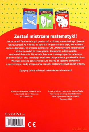 Matematyczna kolorowanka ze zwierzętami [KSIĄŻKA]