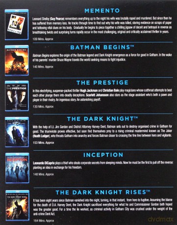 Christopher Nolan - Director's Collection: Batman Begins / The Dark Knight / The Dark Knight Rises / Inception / Memento / Prestige (Batman - Początek / Mroczny rycerz / Mroczny Rycerz powstaje / Incepcja / Memento / Prestiż) [BOX] (Batman - Początek / Mr