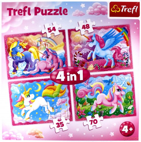 TREFL 4w1 - Magiczny świat jednorożców [PUZZLE]