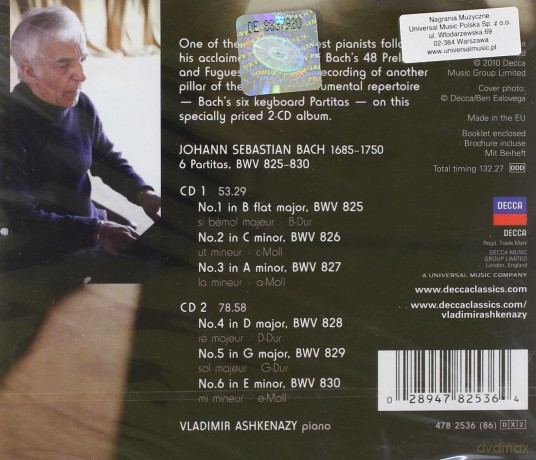 Vladimir Ashkenazy: Bach 6 Partitas (polska cena) [2CD]