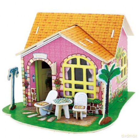 Puzzle 3D 82 el. drewniany dom z meblami [PUZZLE]
