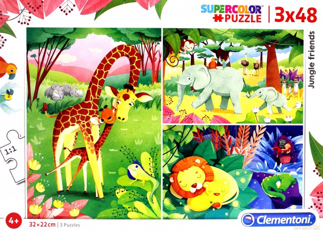 CLEMENTONI 3x48 el. Super kolor Jungle friends [PUZZLE]