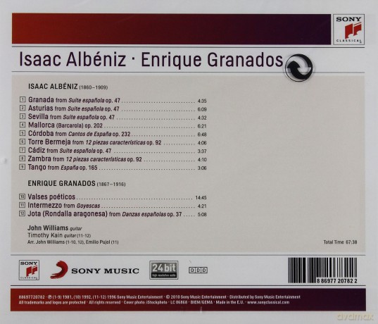 John Williams: Albeniz: Granada; Asturias; Mallorca; Cordoba; Torre Bermeja; Cadiz; Zambra; Tango Sony Classical Masters [CD]