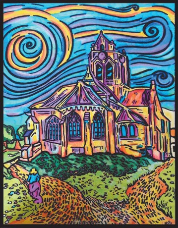 Kolorowanka Welwetowa 47x35 Van Gogh Kościół w...