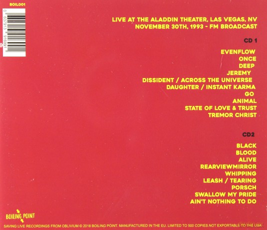 Pearl Jam: At The Aladdin Theater In Las Vegas 1993 - FM Broadcast [2CD]