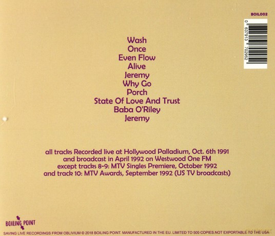 Pearl Jam: Hollywood Palladium 1991 - FM Broadcast [CD]