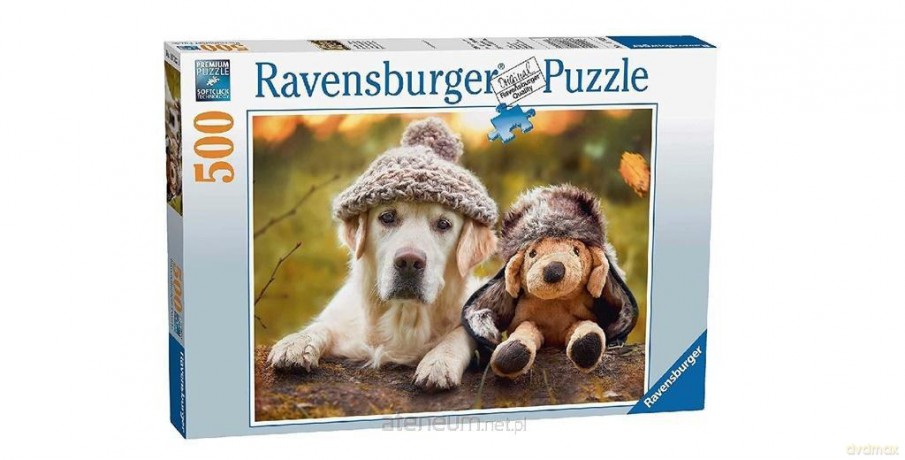 RAVENSBURGER 500 el. Pies i pluszak w czapkach [PUZZLE]