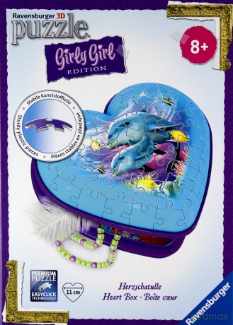 RAVENSBURGER Puzzle 3D Delfiny 54 el. serce szkatułka [PUZZLE]