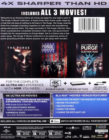 The Purge: 3-Movie Collection: The Purge / The Purge: Anarchy / The Purge: Election Year (Noc Oczysczenia / Anarchia / Czas Wyboru) [3xBlu-Ray 4K]+[3xBlu-Ray]