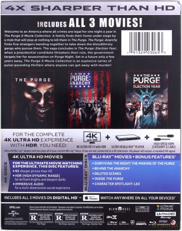 The Purge: 3-Movie Collection: The Purge / The Purge: Anarchy / The Purge: Election Year (Noc Oczysczenia / Anarchia / Czas Wyboru) [3xBlu-Ray 4K]+[3xBlu-Ray]