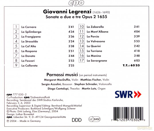 Parnassi Musici: Legrenzitrio Sonatas 1655 [CD]