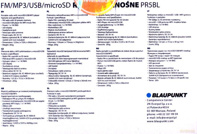 Blaupunkt radio kieszonkowe PR5BL