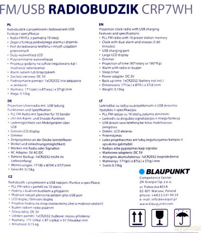 Blaupunkt radiobudzik FM PLL CRP7WH