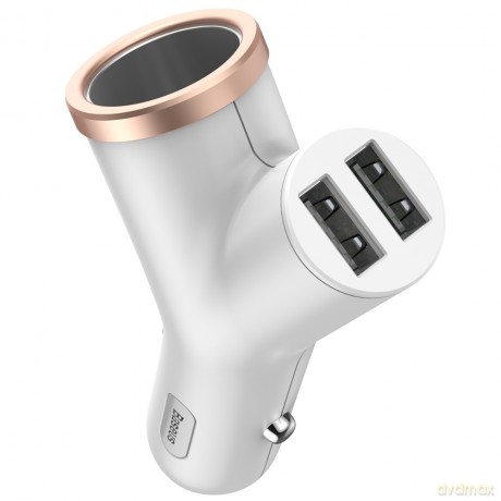 Baseus ładowarka samochodowa Y Type 2USB + gniazdo biała