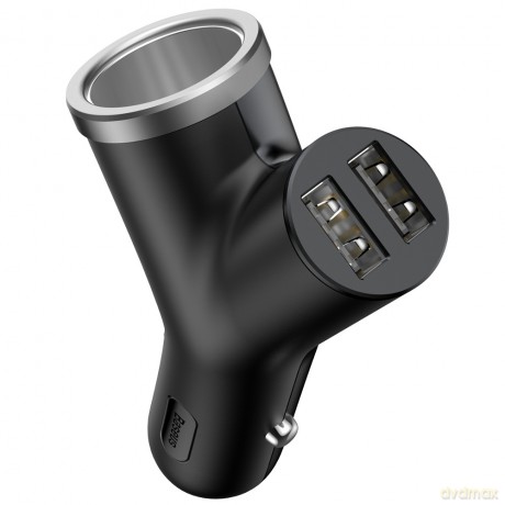 Baseus ładowarka samochodowa Y Type 2USB + gniazdo czarna