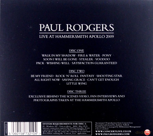 Paul Rodgers: Live At Hammersmith Apollo 2009 (digipack) [3CD]