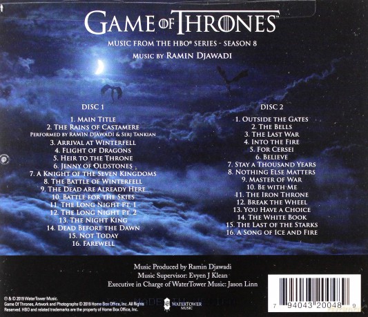 Game Of Thrones - Season 8 soundtrack (Ramin Djawadi) [2CD]