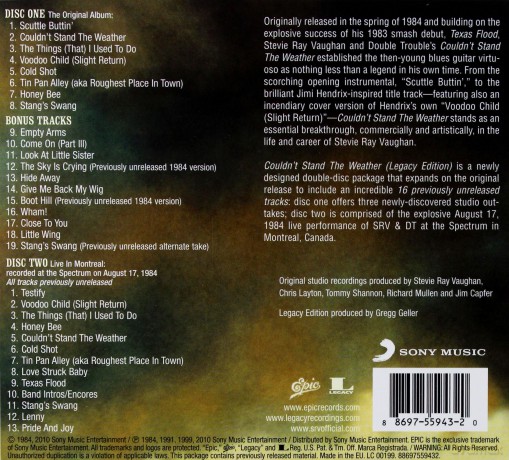 Stevie Ray Vaughan and Double Trouble: Couldn't Stand The Weather (Legacy Edition) [2CD]