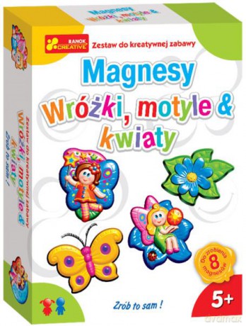 Gipsowe magnesy wróżki, motyle i kwiaty