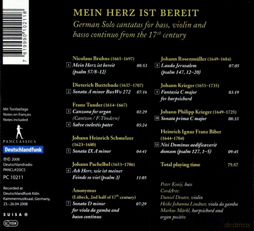 Peter Kooij: Buxtehude - Pachelbel - Biber - German Solo Cantatas For Bass. Violin From The 17Th Century [CD]