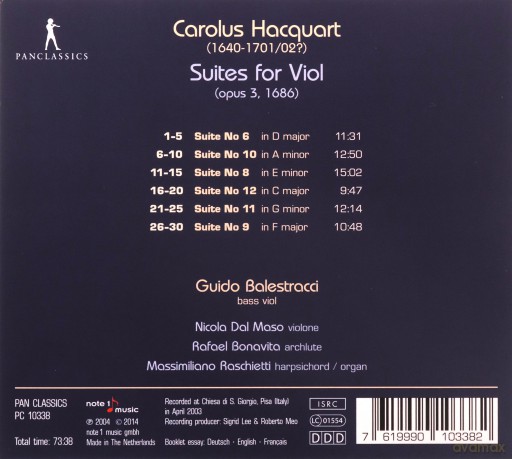 Balestracci - Del Maso: Carolus Hacquart - Viola Suites [CD]
