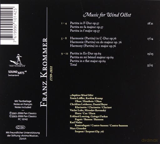Amphion Wind Octet: Franz Vinzenz Krommer - Music For Wind Octet - Partitas [CD]