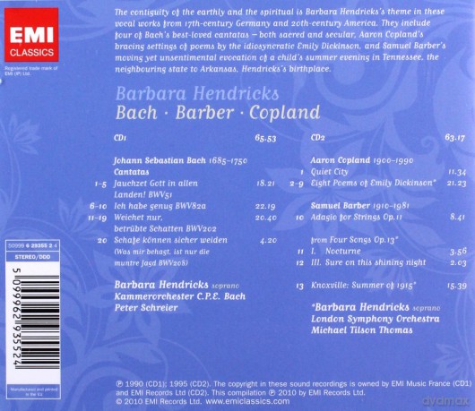 Hendricks: Bach Cantatas And Barber/Copland [2CD]