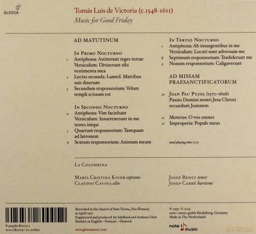 La Colombina: Tomas Luis De Victoria - Music For Good Friday [CD]