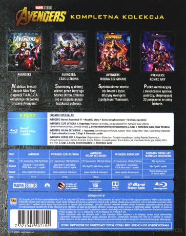 Avengers Kompletna Kolekcja BOX 1-4: Avengers / Czas Ultrona / Wojna bez Granic / Koniec Gry (Disney) [5xBlu-Ray]