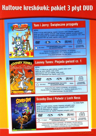 Kultowe kreskówki: Looney Tunes. Plejada gwiazd 1/ Scooby-Doo i potwór z Loch Ness / Tom i Jerry: Świąteczne przygody [3DVD]