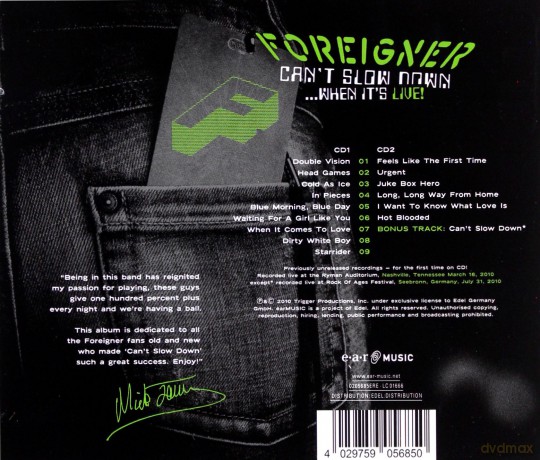 Foreigner: Can't Slow Down When It's Live [CD]
