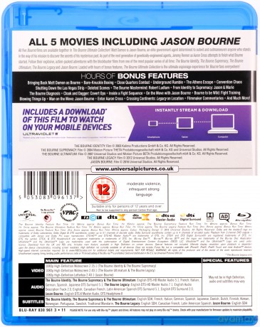 Bourne: The Ultimate 5-Movie Collection (Tożsamość Bourne'a / Krucjata Bourne'a / Ultimatum Bourne'a / Dziedzictwo Bourne'a / Jason Bourne) [5xBlu-Ray]