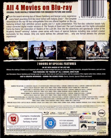 Indiana Jones The Complete Adventures (Poszukiwacze zaginionej arki / Indiana Jones i Świątynia Zagłady / Indiana Jones i ostatnia krucjata / Indiana Jones i królestwo kryształowej czaszki) [5xBlu-Ray]