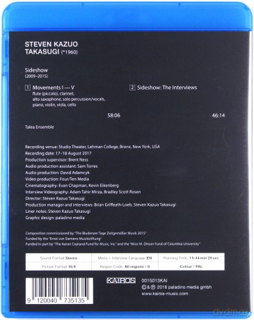 Talea Ensemble: Steven Kazuo Takasugi: Sideshow [Blu-Ray]