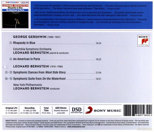 Leonard Bernstein: Gershwin: Rhapsody In Blue; An American In Paris: Symphonic Dances From "West Side Story"; Symphonic Suite From "On The Waterfront" [CD]