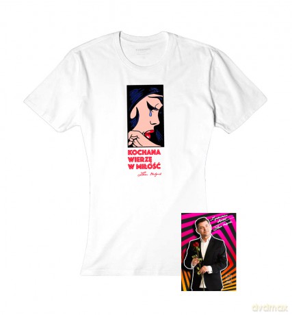 Zenek Martyniuk: T-shirt damski Kochanie wierzę w miłość rozmiar M +pocztówka z autografem