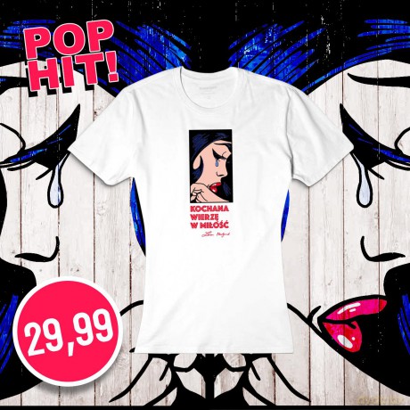 Zenek Martyniuk: T-shirt damski Kochanie wierzę w miłość rozmiar L +pocztówka z autografem