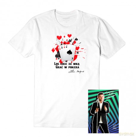 Zenek Martyniuk: T-shirt męski Poker rozmiar M +pocztówka z autografem