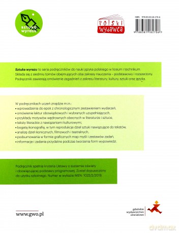 Nowe język polski. Sztuka wyrazu. Podręcznik klasa 1 część. Renesans, barok, oświecenie. Liceum i technikum zakres podstawowy i rozszerzony