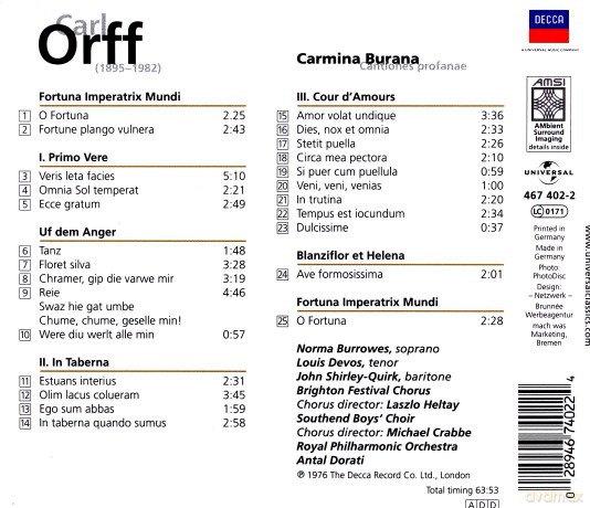 Carl Orff: Carmina Burana [CD]
