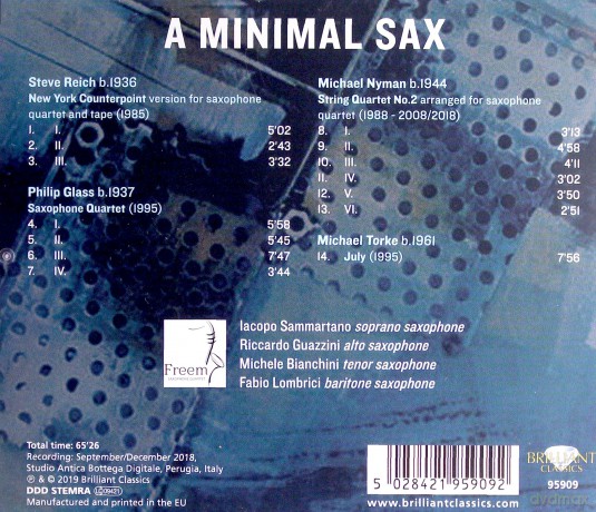 Freem Saxophone Quartet: A Minimal Sax: Glass. Nyman. Reich. Torke [CD]
