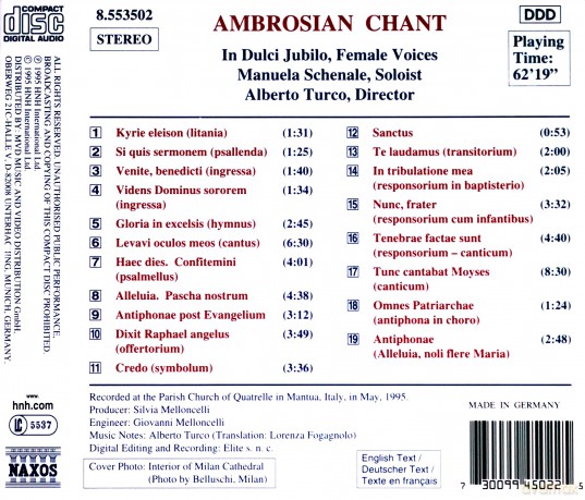 In Dulci Jubiloturco: Ambrosian Chant [CD]