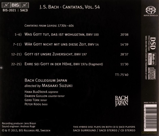 Bach Collegium Japansuzuki: Bachcantatas Volume 54 [CD]