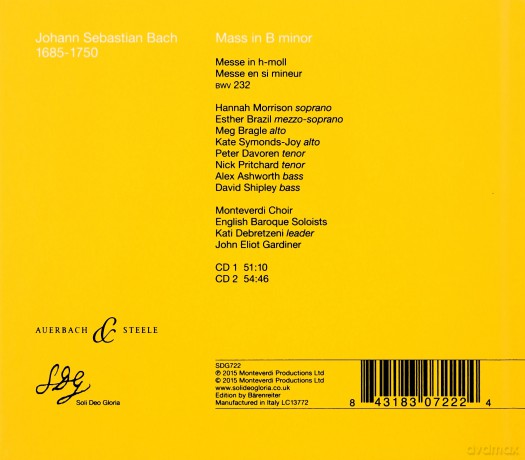 Monteverdi Chgardiner: Bachmass In B Minor [CD]