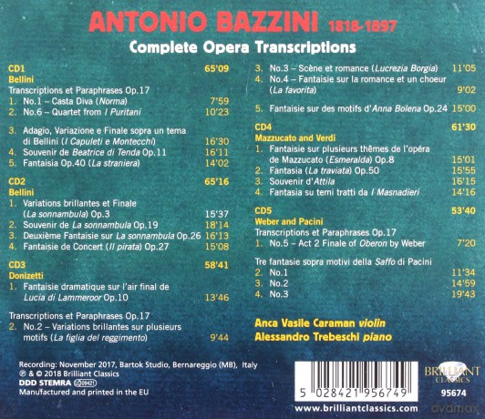 Anca Vasile Caraman/Alessandri: Bazzini: Complete Opera Transcriptions [5CD]